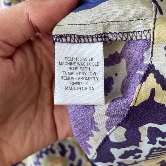 Johnny Was 100% silk floral print smock waist tunic top L - Picture 10 of 10